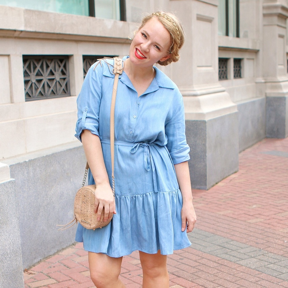 Elaine Turner Chambray Tie Dress Pheasant Blue Mod